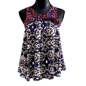 SLEEVELESS Babydoll Swing Sleeveless Flowy Ikat Boho Blouse Tank Small